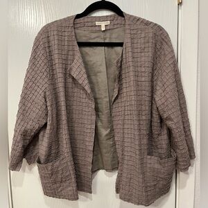 EILEEN FISHER Jacket Size Large Stretch Cotton Open Waffle Texture Pockets